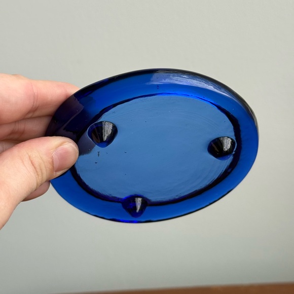 Vintage Cobalt Blue Glass Small Trinket Dish Tray Tealight Candle Holder - Picture 9 of 16